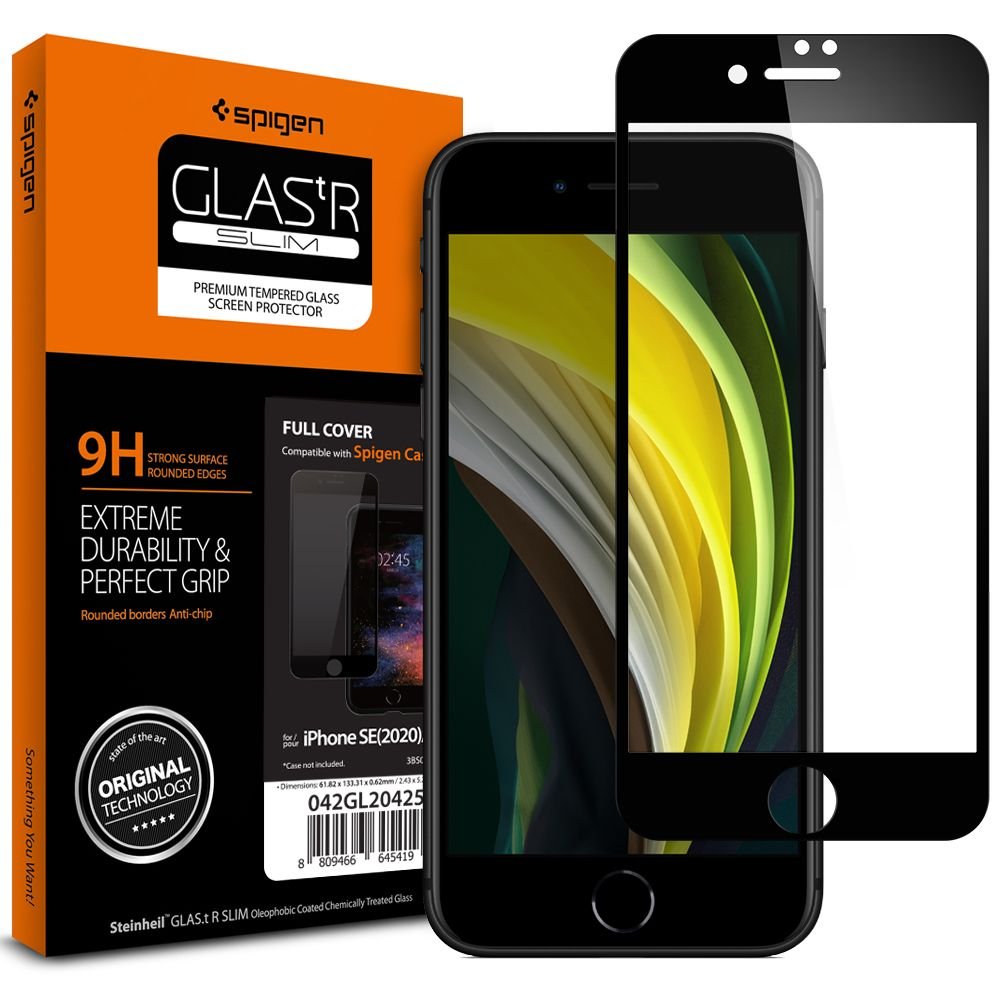 Spigen iPhone SE 2022 / SE 2020 / 7 / 8 GLAS.tR Slim 2.5D Case Friendly Full Screen Tempered Glass Αντιχαρακτικό Γυαλί Οθόνης 9H - Black