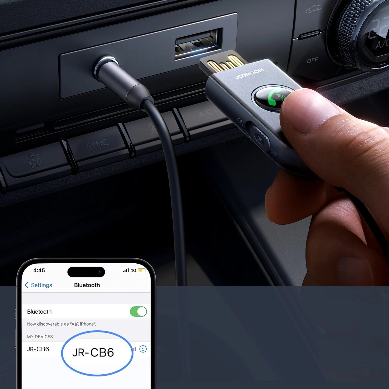 Joyroom JR - CB6 Bluetooth AUX Receiver για Αναπαραγωγή Μουσικής / Κλήσεις στο Αυτοκίνητο - Grey