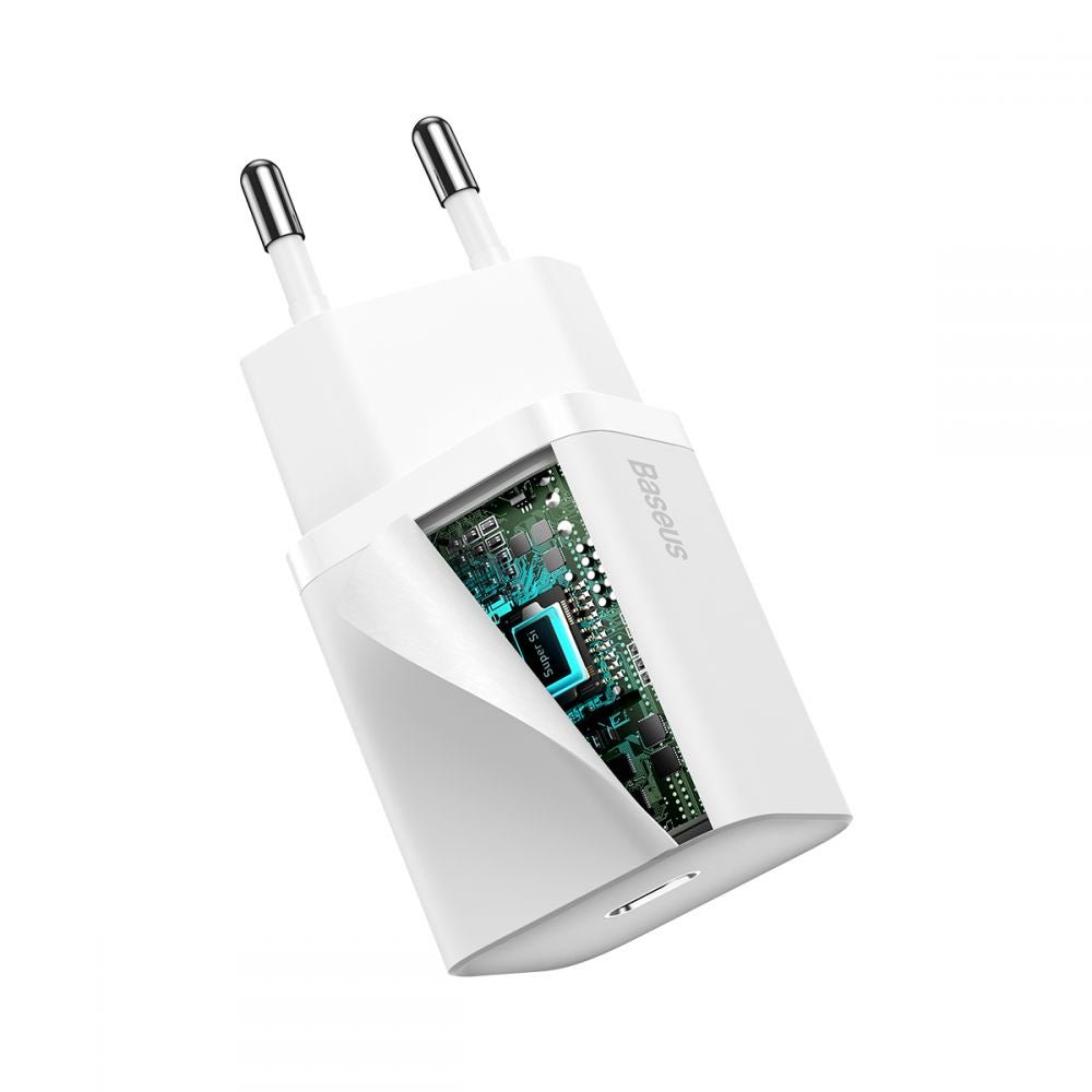 Baseus Super Si PD 20W Οικιακός Φορτιστής με Θύρα Type - C και καλώδιο Type - C to Lightning - White - TZCCSUP - B02
