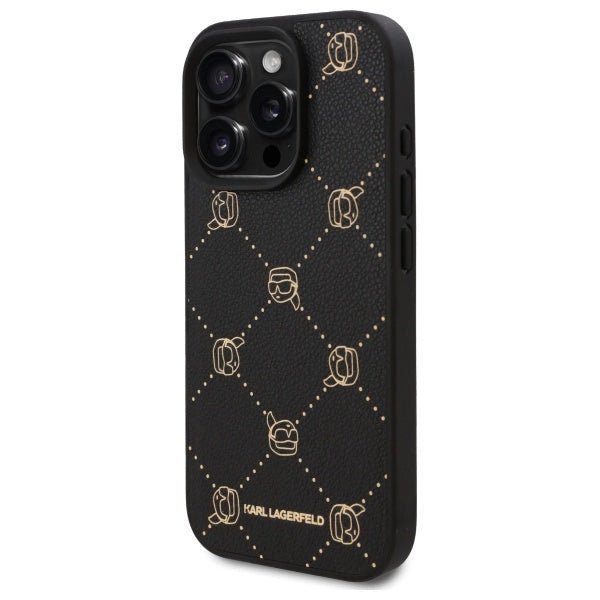 Karl Lagerfeld iPhone 16 Pro Max - Karl Head - MagSafe Σκληρή Θήκη με Επένδυση Συνθετικού Δέρματος και Πλαίσιο Σιλικόνης - Black - KLHMP16XPGKHPHK