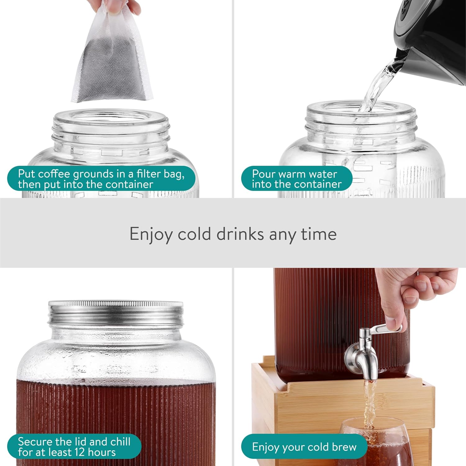 Navaris Γυάλινος Διανεμητής Ποτού με Ένθετα για Πάγο και Φρούτα - 4L - Clear