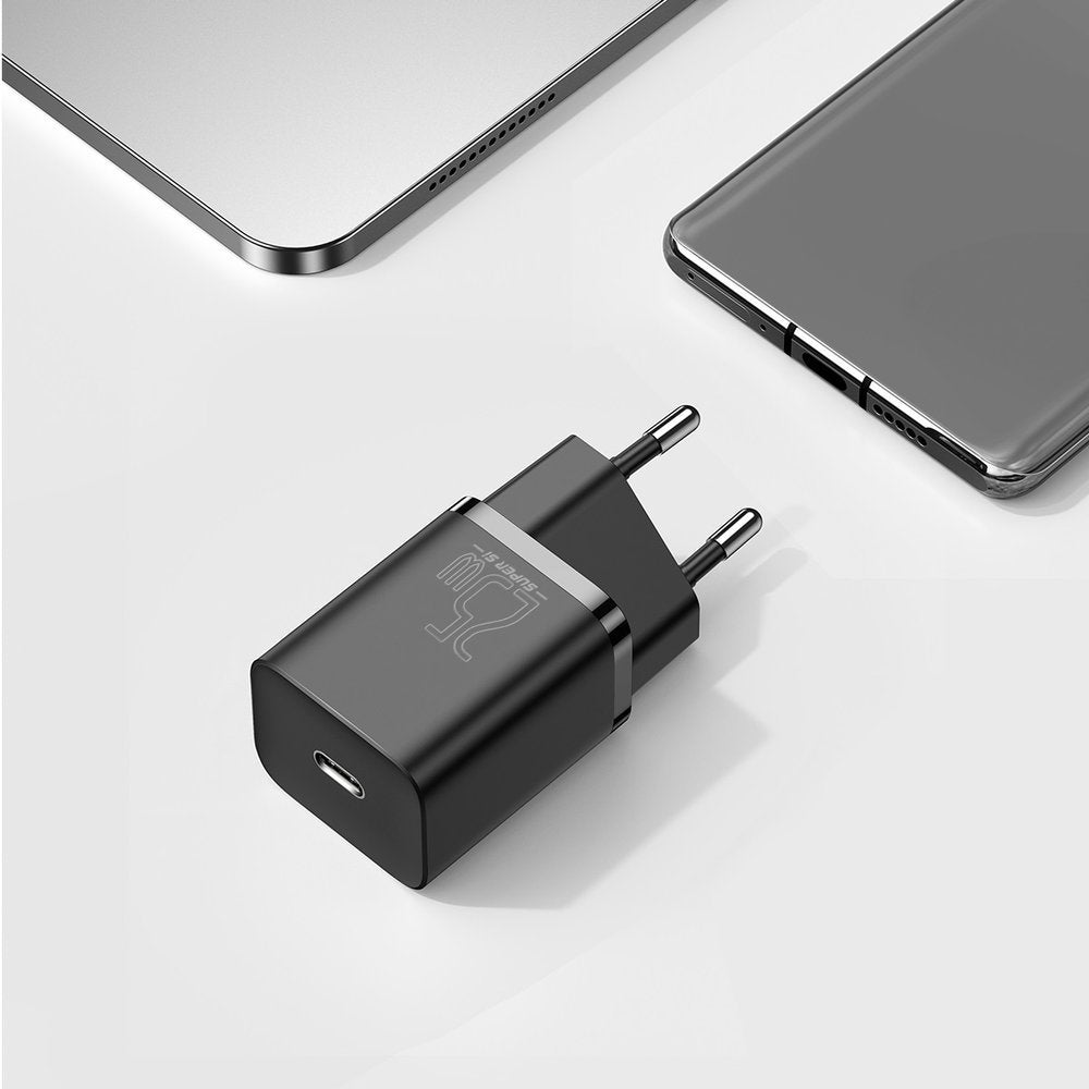 Baseus Super Si PD 25W Οικιακός Φορτιστής με Θύρα Type - C και καλώδιο Type - C to Type - C - Black - TZCCSUP - L01