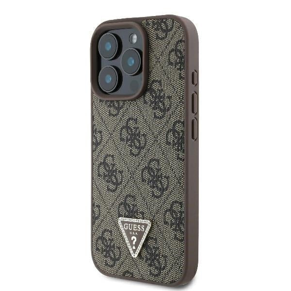 Guess iPhone 16 Pro Max - Leather Metal Logo Strass Crossbody - Θήκη με Επένδυση Συνθετικού Δέρματος και Λουράκι - Brown - GUHCP16XP4TDSCPW