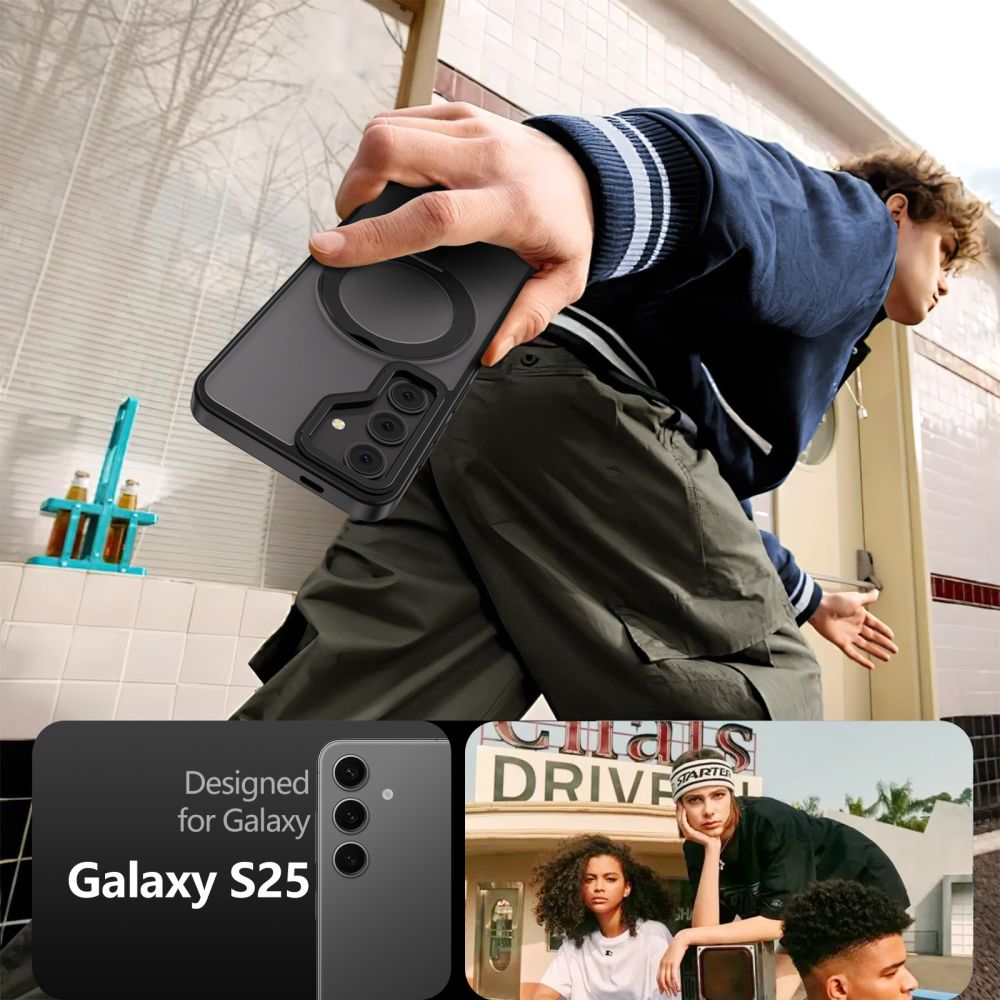 Tech - Protect Samsung Galaxy S25 MagRing - Σκληρή MagSafe Θήκη με Περιστρεφόμενο Δαχτυλίδι Συγκράτησης / Stand - Matte Black / Ημιδιάφανη