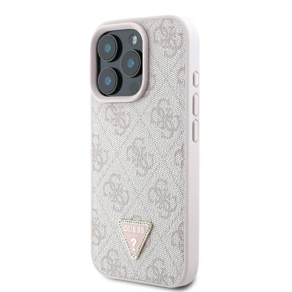 Guess iPhone 16 Pro Max - Leather Metal Logo Strass Crossbody - Θήκη με Επένδυση Συνθετικού Δέρματος και Λουράκι - Pink - GUHCP16XP4TDSCPP