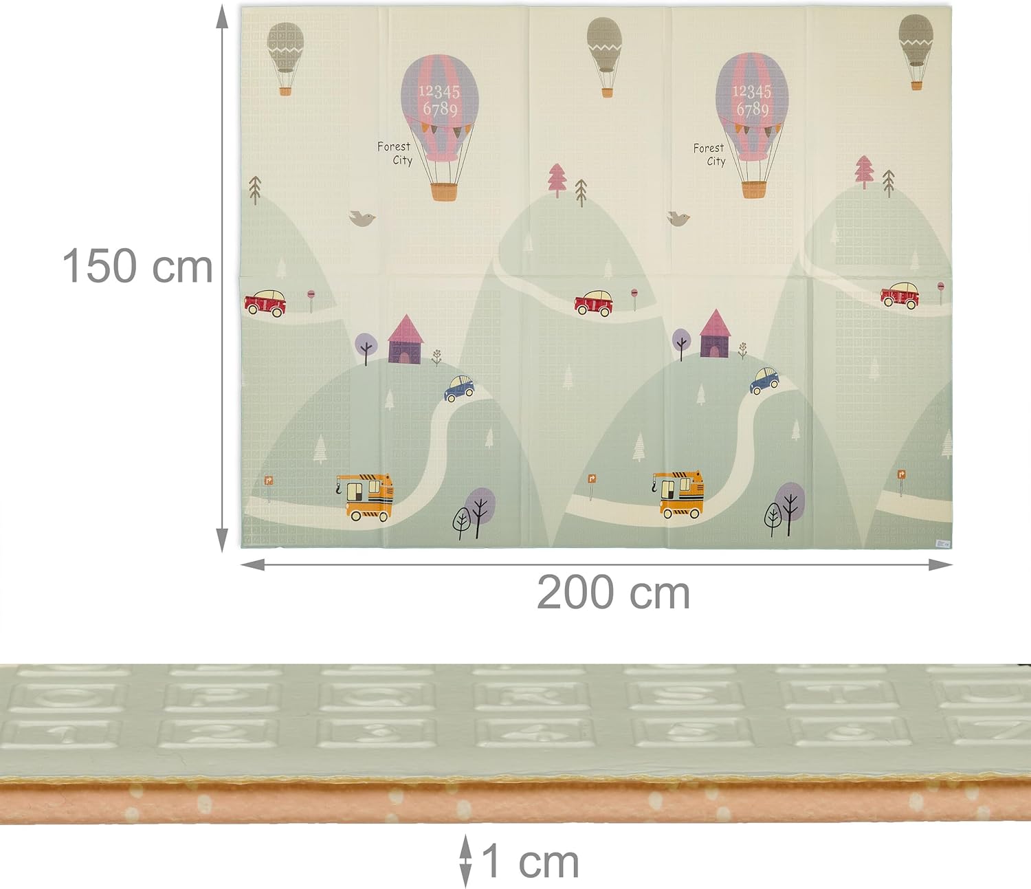 Relaxdays Αναδιπλούμενο Χαλάκι Δραστηριοτήτων Διπλής Όψης για Μωρά - Multicolor - 4052025502683