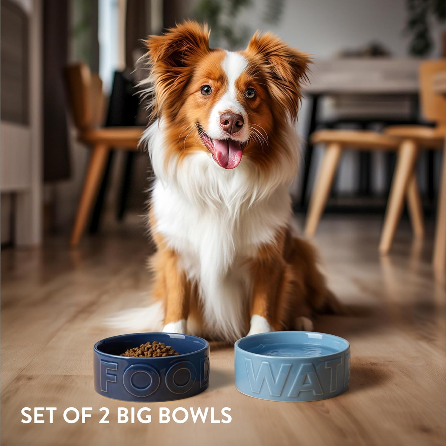 Navaris Σετ με 2 Κεραμικά Μπολ Φαγητού και Νερού για Κατοικίδια - 700ml - Light Blue / Dark Blue - NAV000025VC001C