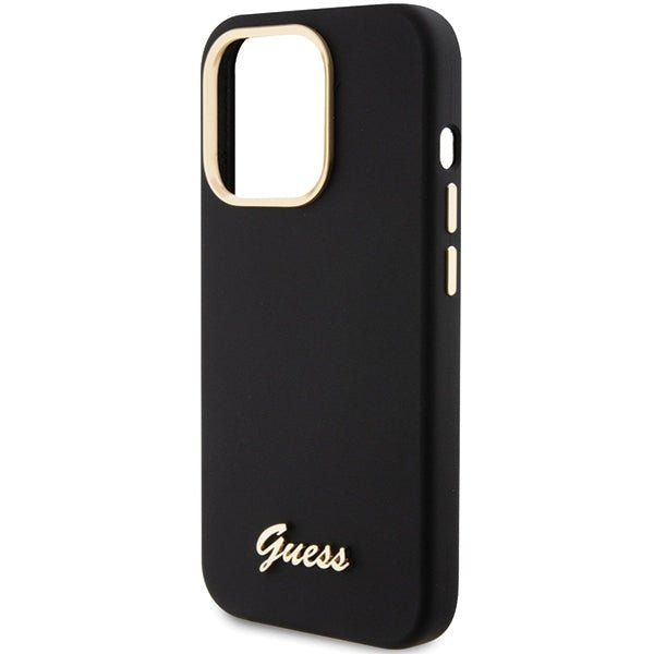 Guess iPhone 15 Pro Max Silicone Script Metal Logo and Frame Σκληρή Θήκη με Πλαίσιο Σιλικόνης - Black - GUHCP15XSMBSLK