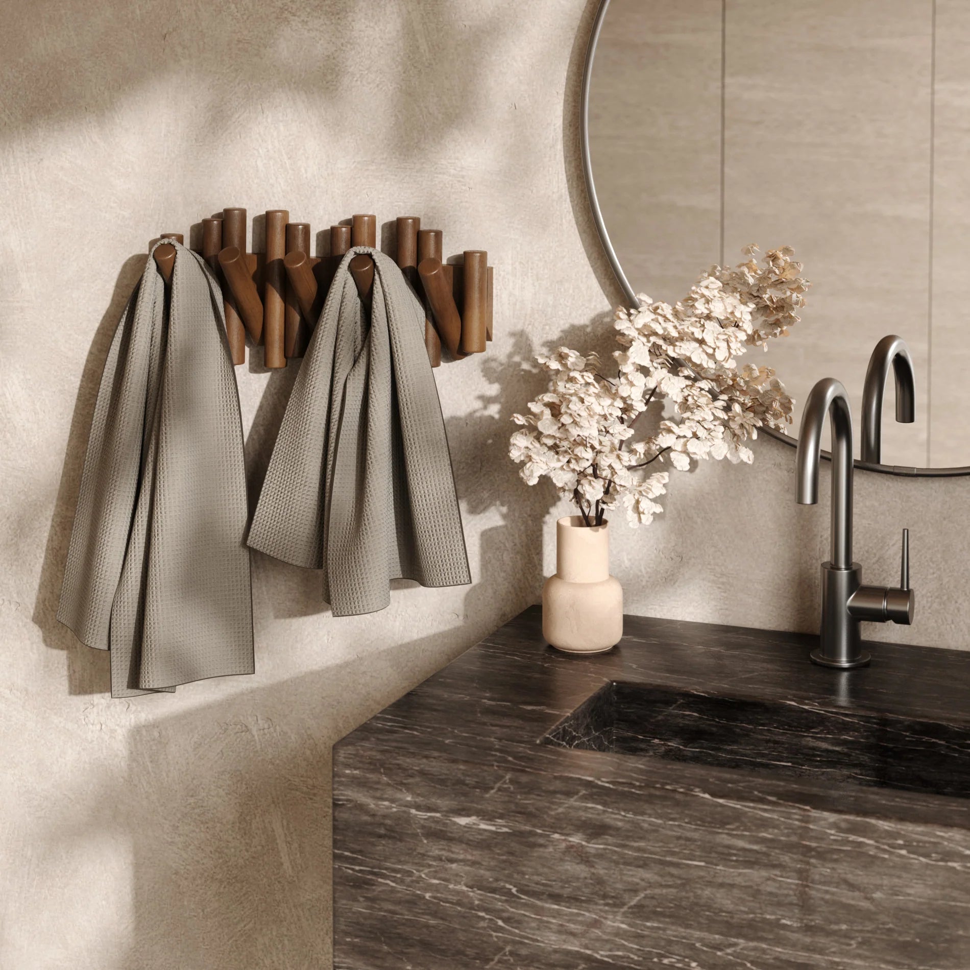 Umbra Ξύλινη Επιτοίχια Κρεμάστρα με 5 Αναδιπλούμενους Γάντζους - Picket - Aged Walnut