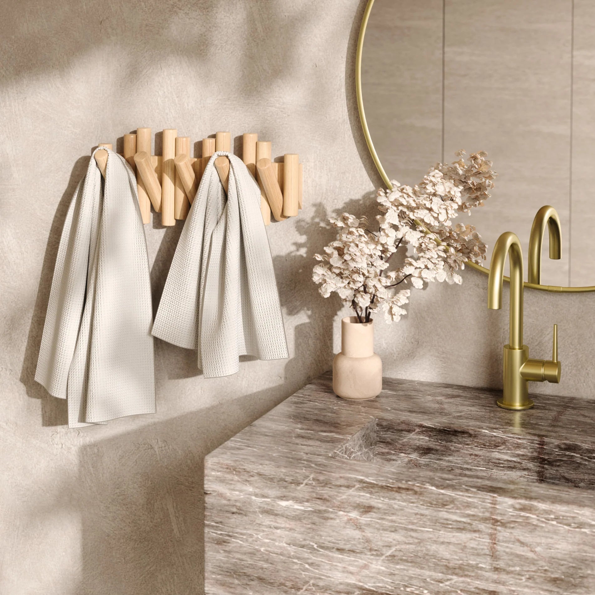 Umbra Ξύλινη Επιτοίχια Κρεμάστρα με 5 Αναδιπλούμενους Γάντζους - Picket - Natural