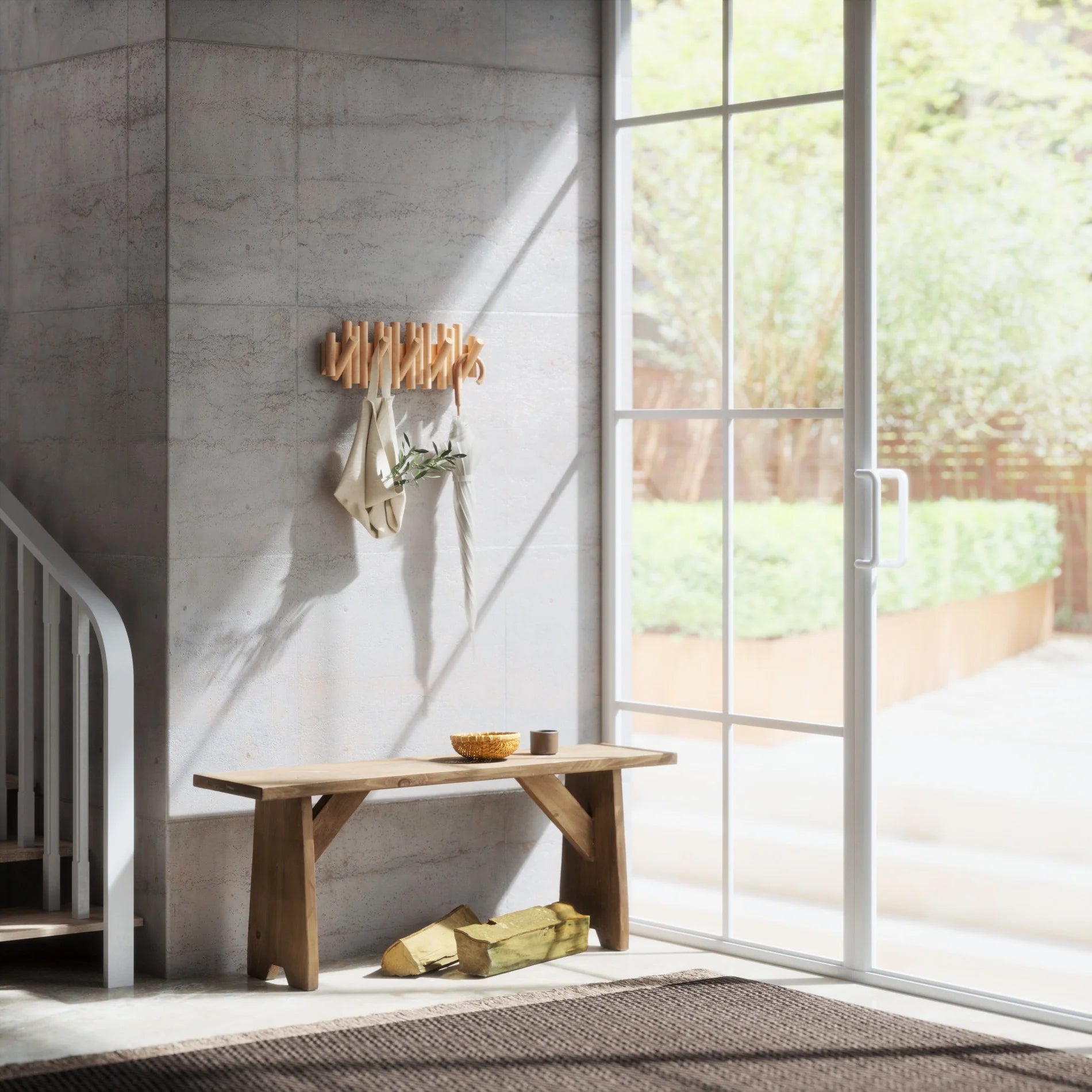 Umbra Ξύλινη Επιτοίχια Κρεμάστρα με 5 Αναδιπλούμενους Γάντζους - Picket - Natural