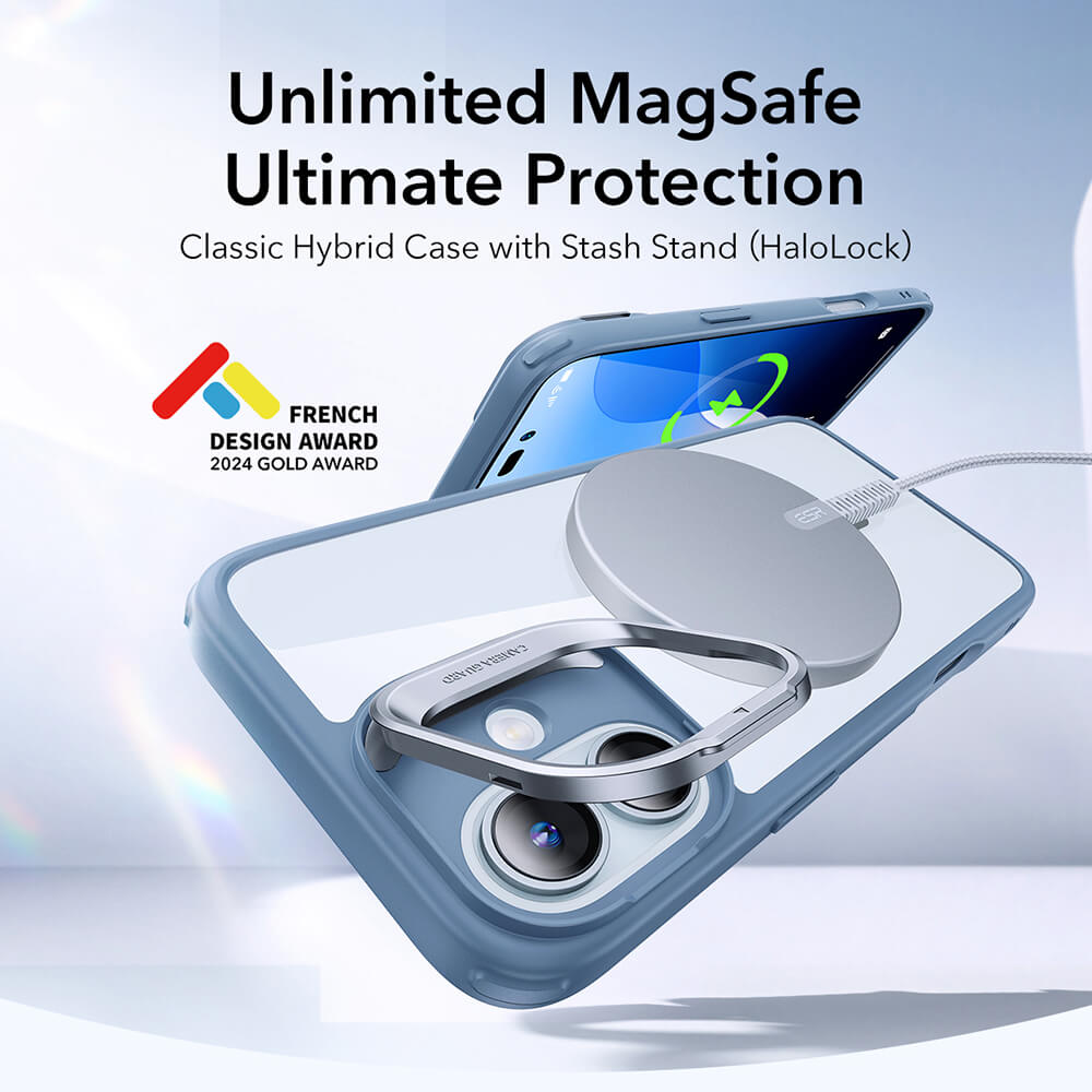 ESR iPhone 16 Classic Hybrid Halolock Kickstand Σκληρή Θήκη με Πλαίσιο Σιλικόνης και MagSafe - Διάφανη / Blue
