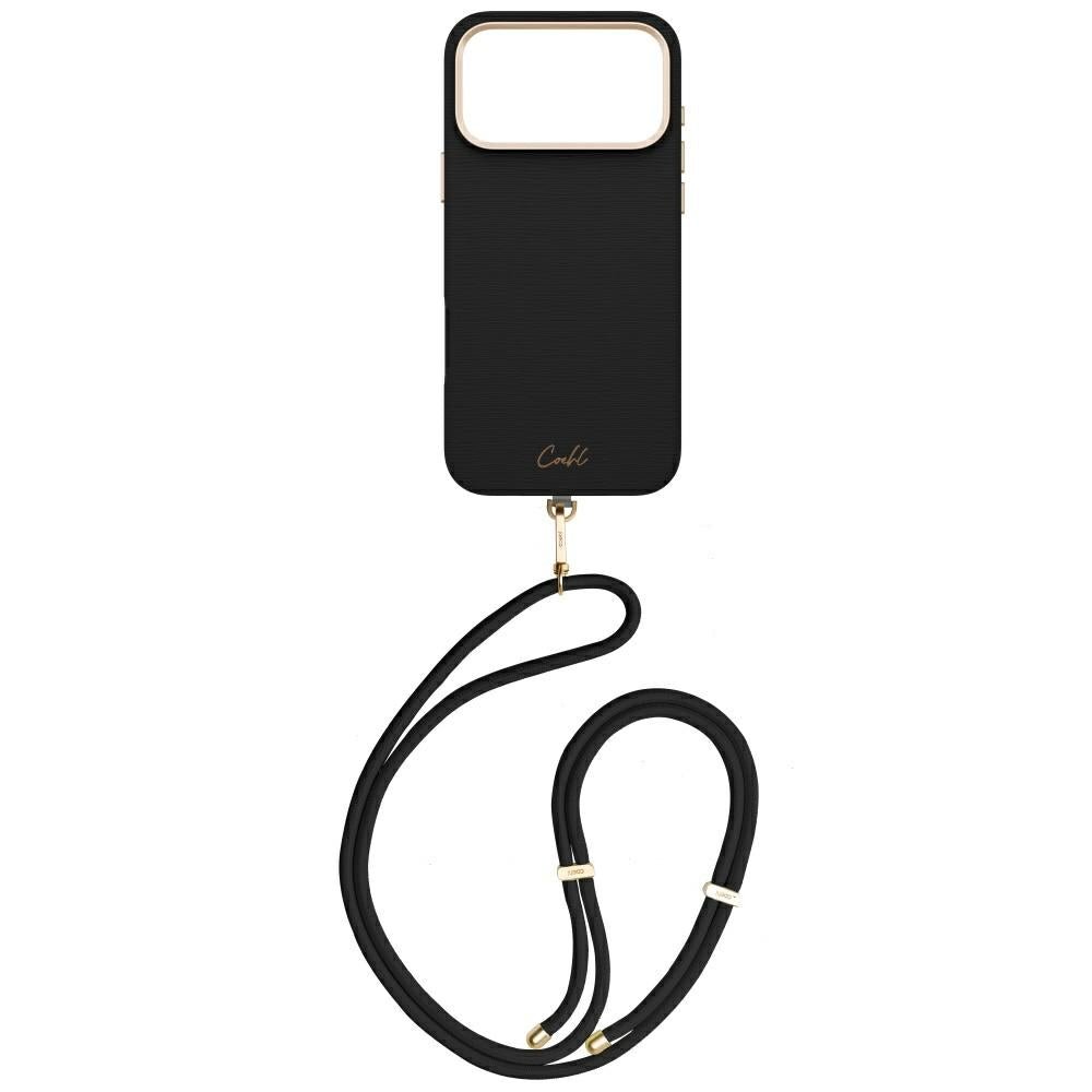 Uniq iPhone 17 Pro Max - Σκληρή Θήκη MagSafe με Επένδυση από Οικολογικό Δέρμα και Λουράκι - Coehl Mirelle - Ebony