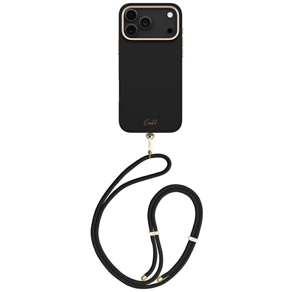 Uniq iPhone 17 Pro Max - Σκληρή Θήκη MagSafe με Επένδυση από Οικολογικό Δέρμα και Λουράκι - Coehl Mirelle - Ebony