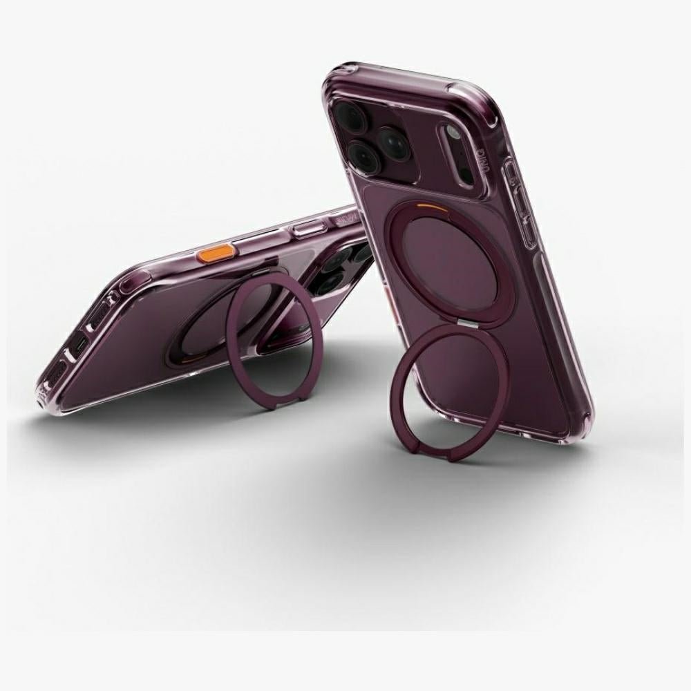 Uniq iPhone 18 Pro / iPhone 17 Pro - Σκληρή Θήκη με Πλαίσιο Σιλικόνης και Σταντ MagSafe - Swivix 360 Rotating Kickstand - Burgundy