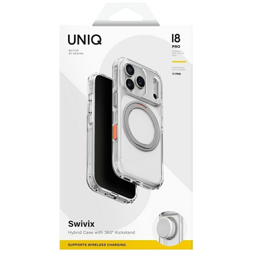 Uniq iPhone 18 Pro / iPhone 17 Pro - Σκληρή Θήκη με Πλαίσιο Σιλικόνης και Σταντ MagSafe - Swivix 360 Rotating Kickstand - Clear