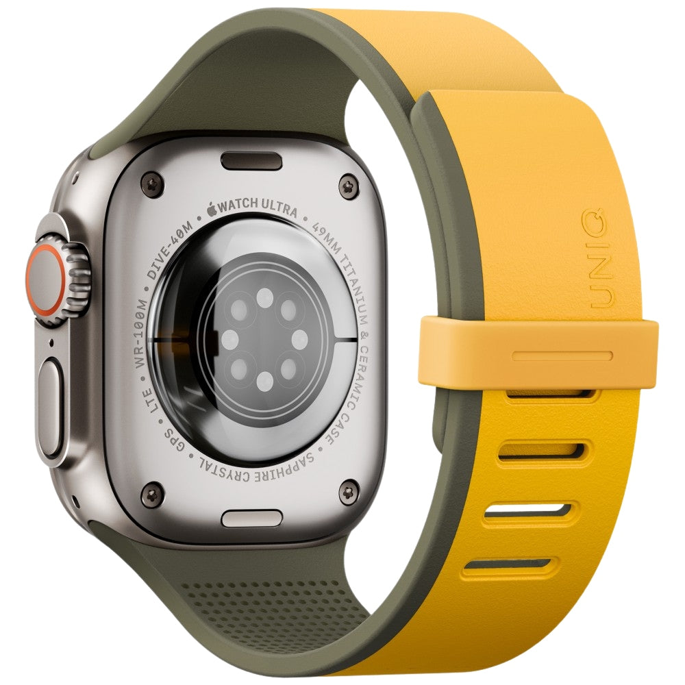 Uniq Λουράκι Apple Watch 8/9/10/11 - SE (1/2/3) - Ultra (1/2/3) – 44/45/46/49mm Μαγνητικό Σιλικόνης Διπλής Όψης - Revix IV - Yellow / Green