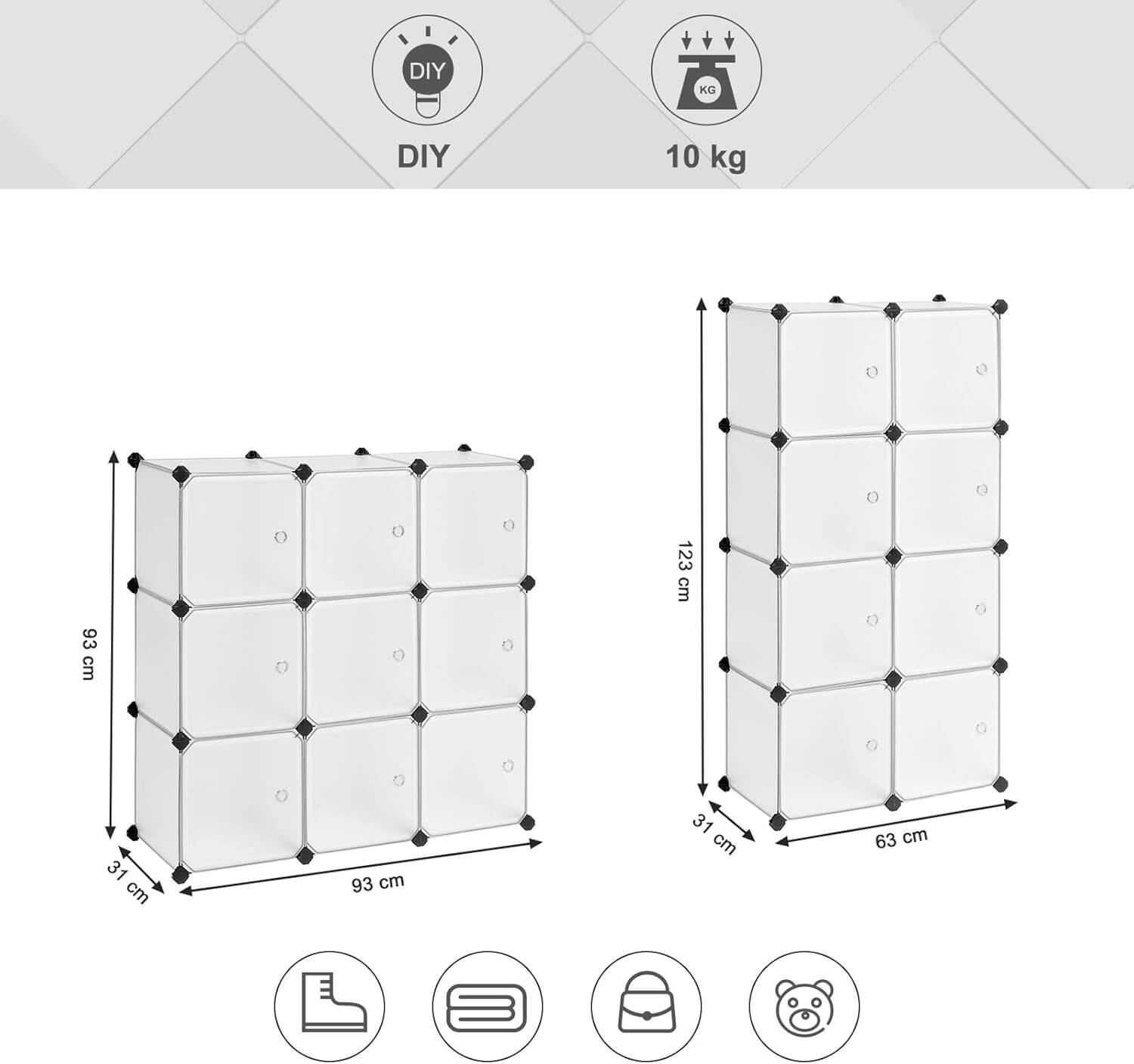 Songmics Σύστημα Αποθήκευσης με 9 Ράφια - White - LPC116WS