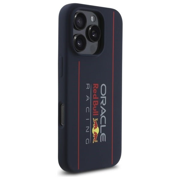 Red Bull iPhone 16 Pro - Silicone Vertical Logo - MagSafe Σκληρή Θήκη με Πλαίσιο Σιλικόνης - Navy - RBHMP16L24SIOLRV