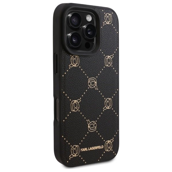 Karl Lagerfeld iPhone 16 Pro Max - Karl Head - MagSafe Σκληρή Θήκη με Επένδυση Συνθετικού Δέρματος και Πλαίσιο Σιλικόνης - Black - KLHMP16XPGKHPHK