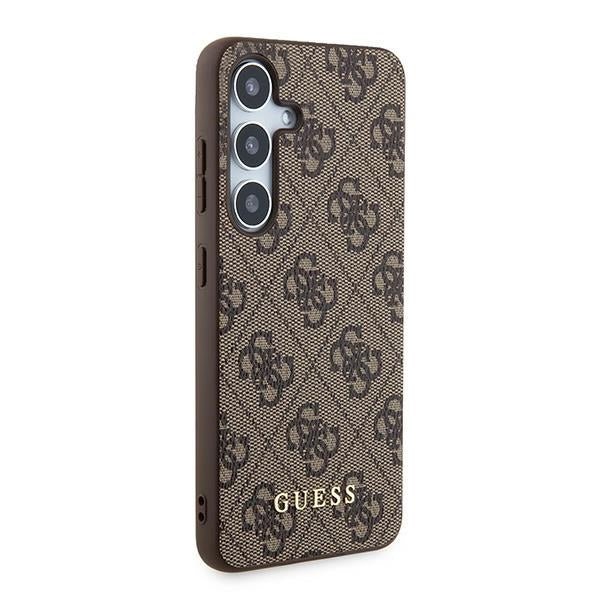 Guess Samsung Galaxy A55 5G - 4G Metal Gold Logo - Σκληρή Θήκη με Επένδυση Συνθετικού Δέρματος - Brown - GUOHCSA55G4GFBR