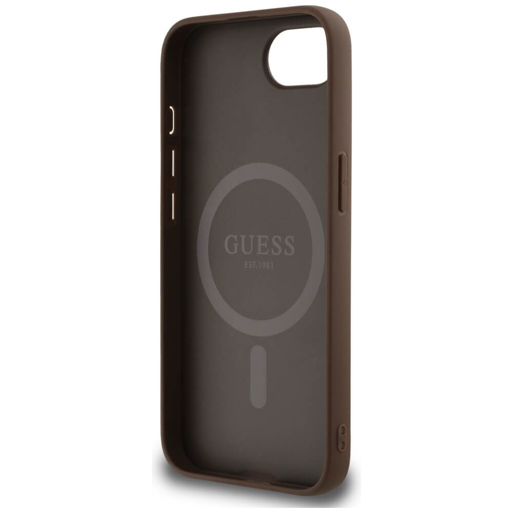 Guess iPhone 16e - 4G Circle Classic Logo - MagSafe Θήκη με Επένδυση Συνθετικού Δέρματος - Brown - GUHMPSE4P4PGRSGW