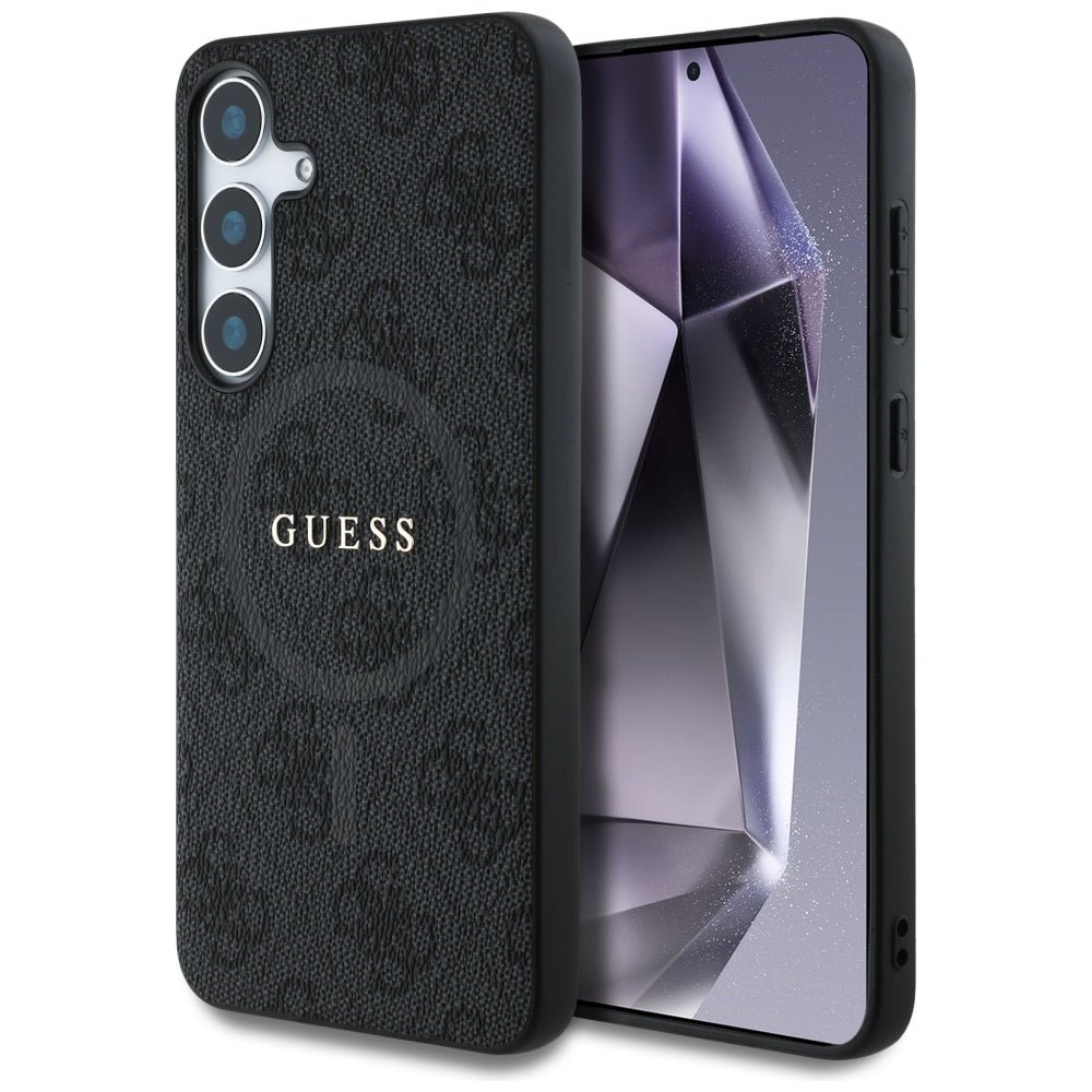 Guess Samsung Galaxy S25 - Leather 4G Colored Ring Classic Logo - MagSafe Θήκη με Επένδυση Συνθετικού Δέρματος - Black - GUHMS25SG4GFRK