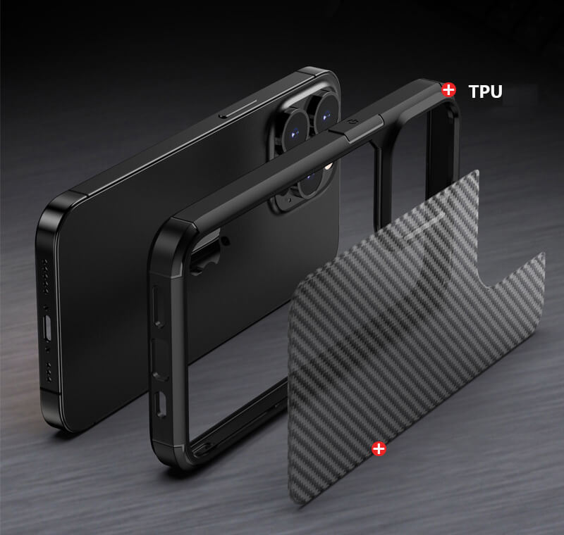 Techsuit iPhone 13 Pro Carbon Fuse Σκληρή Θήκη με Πλαίσιο Σιλικόνης - Black