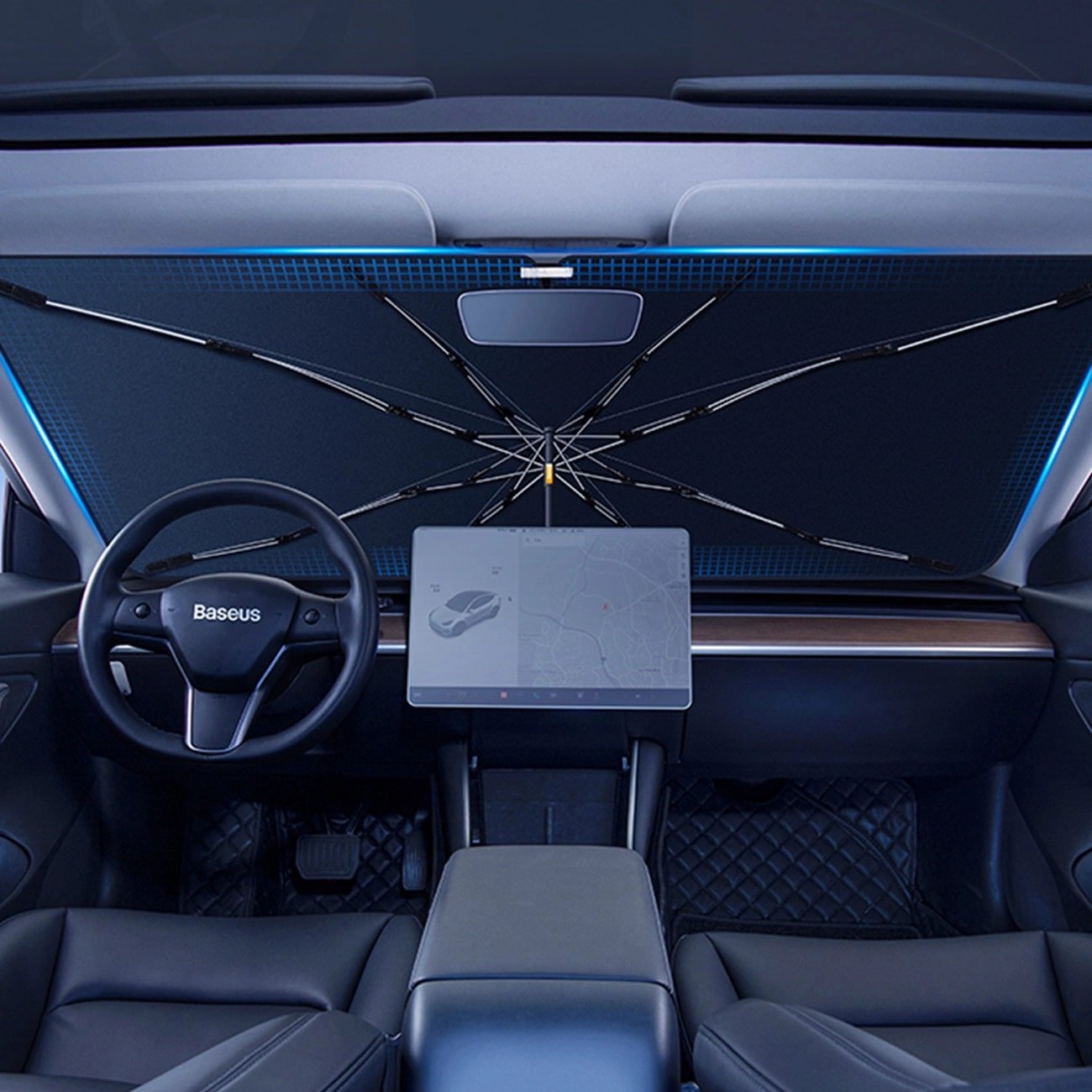 Baseus CoolRide Ομπρέλα Ηλιοπροστασίας Παρμπρίζ Αυτοκινήτου - 131 x 69 cm - Black - CRKX000001