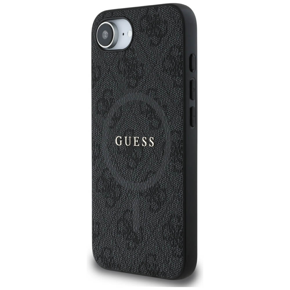 Guess iPhone 16e - 4G Ring Classic Logo - MagSafe Θήκη με Επένδυση Συνθετικού Δέρματος - Black - GUHMPSE4G4GFRK