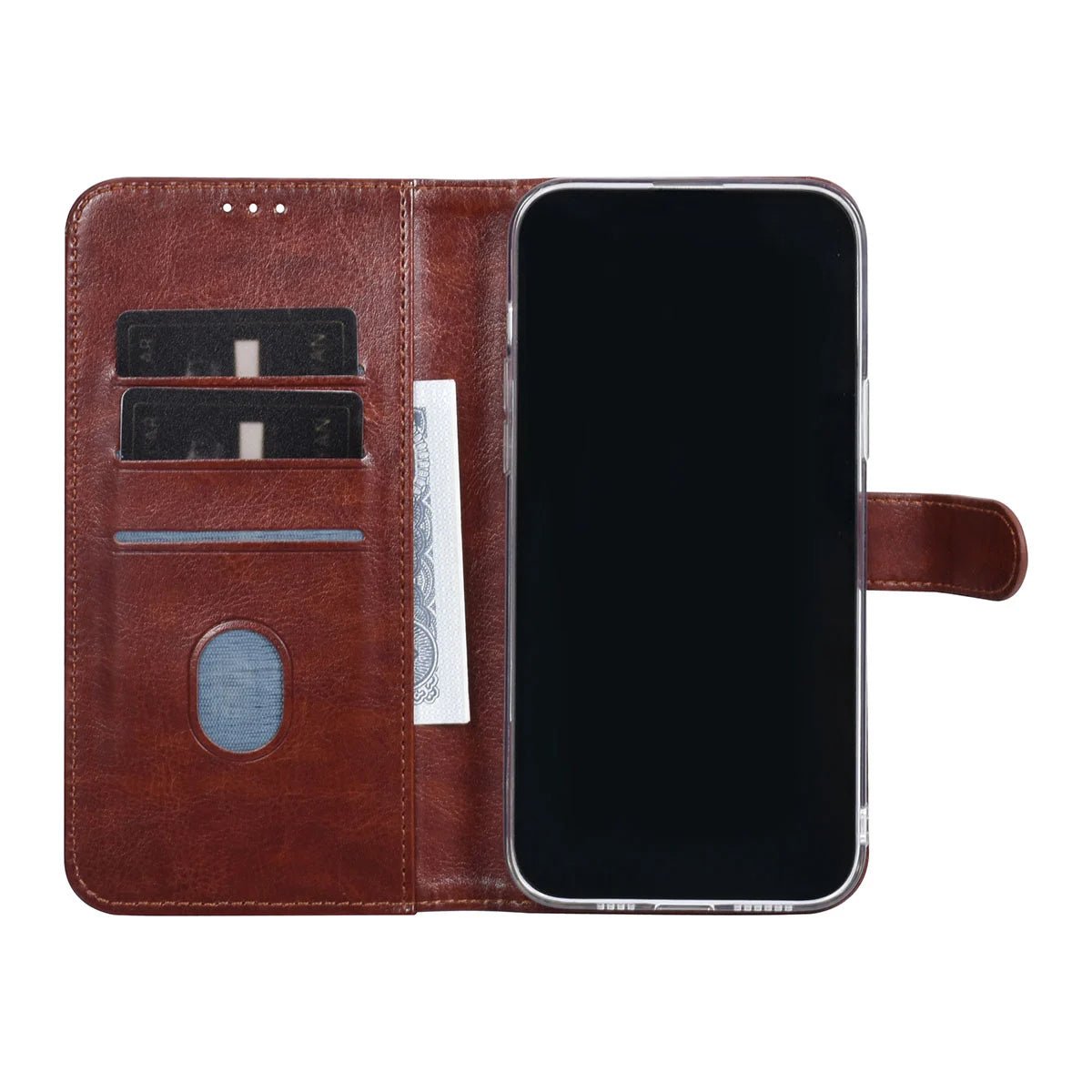Tuniq iPhone 15 Pro Max - Θήκη Πορτοφόλι Stand από Δερματίνη - Καφέ