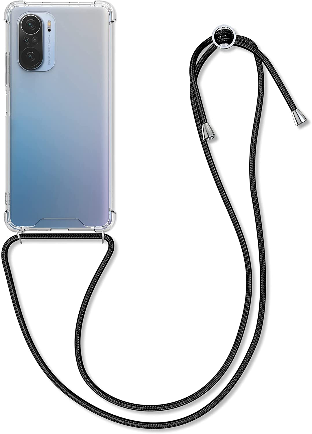 KW Xiaomi Poco F3 / Mi 11i Θήκη Σιλικόνης TPU με Λουράκι - Διάφανη / Black - 54734.01