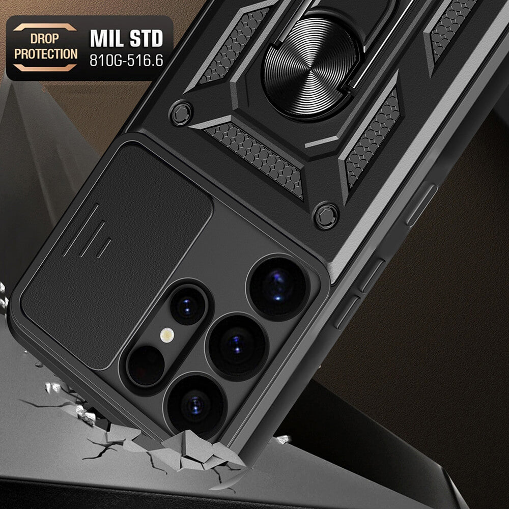 Techsuit Samsung Galaxy S25 Ultra - CamShield - Σκληρή Θήκη με Προστασία Καμερών και Δαχτυλίδι Συγκράτησης - Black