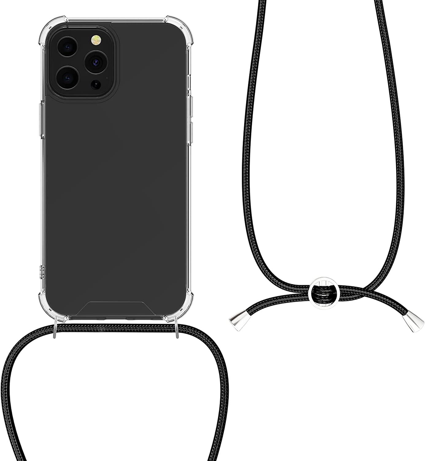 KW iPhone 13 Pro Max Θήκη Σιλικόνης TPU με Λουράκι - Διάφανη / Black - 55976.01