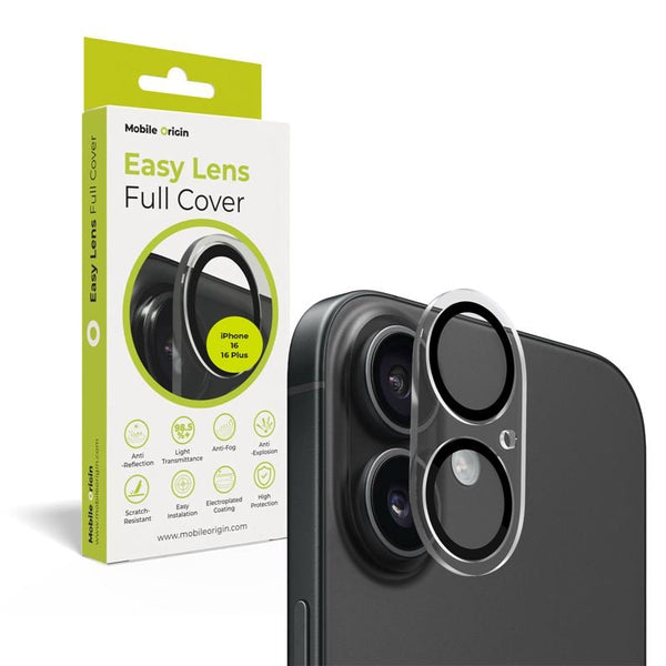 Mobile Origin iPhone 16 / iPhone 16 Plus Easy Lens Full Cover 9H Αντιχαρακτικό Γυαλί για την Κάμερα - Διάφανο