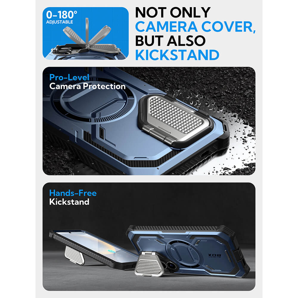 Supcase Samsung Galaxy S25 Armorbox Magsafe Σκληρή Θήκη με Προστασία Οθόνης και Κάλυμμα Κάμερας / Stand - Metallic Blue