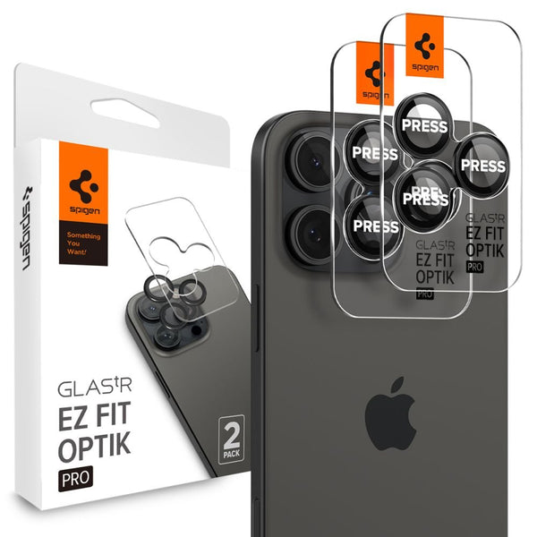 Spigen iPhone 14 Pro / 14 Pro Max / 15 Pro / 15 Pro Max / 16 Pro / 16 Pro Max Optik.TR EZ Fit Αντιχαρακτικό Γυαλί για την Κάμερα - 2 Τεμάχια - Black