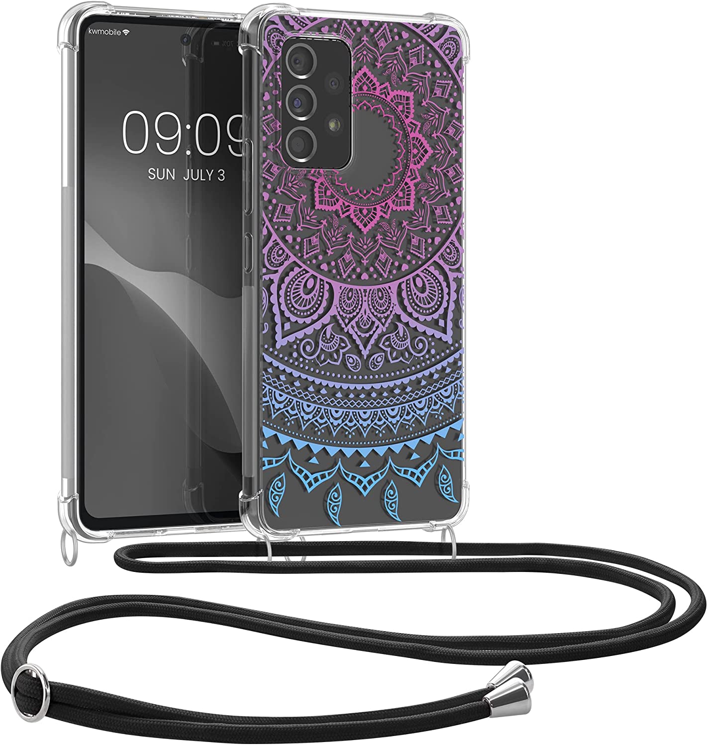 KW Samsung Galaxy A53 5G Θήκη Σιλικόνης TPU με Λουράκι Design Indian Sun - Διάφανη / Dark Pink / Blue - 58234.04