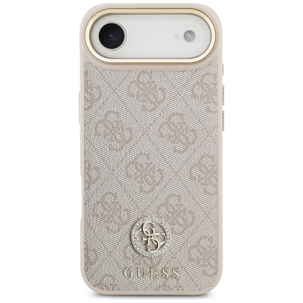 Guess iPhone Air - 4G Strass Logo and Big Strap Metal Buttons MagSafe - Θήκη με Επένδυση Συνθετικού Δέρματος και Λουράκι - Pink - GUHMP17MP4G4DCSP