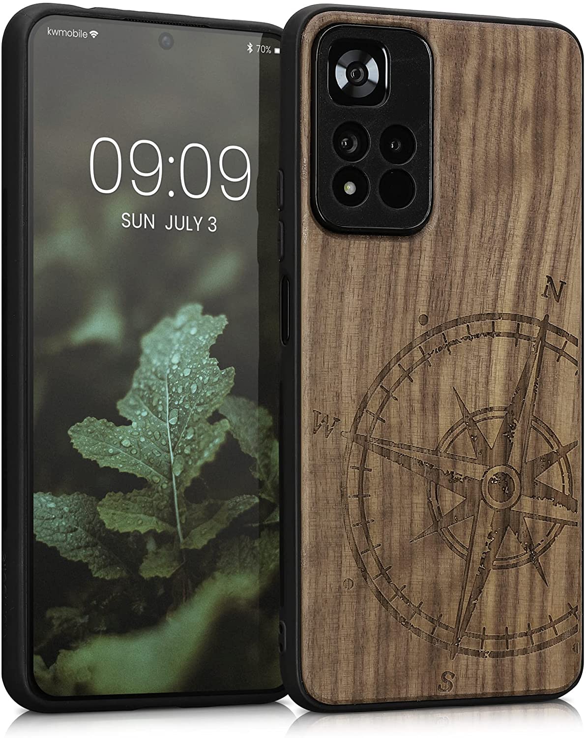 KW Xiaomi Redmi Note 11 Pro+ 5G Θήκη από Φυσικό Ξύλο - Design Navigational Compass - Dark Brown - 58100.01
