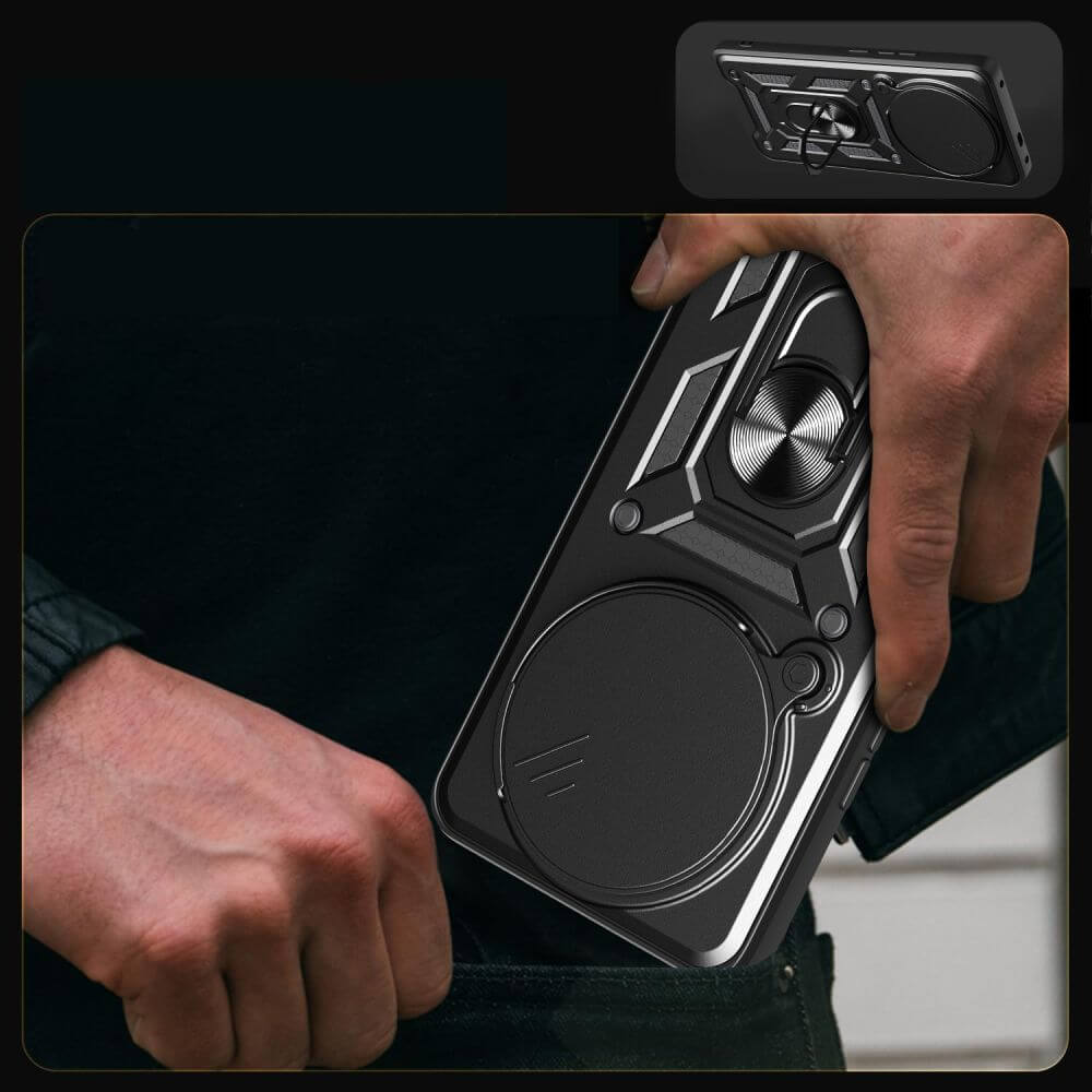 Techsuit Xiaomi Redmi Note 14 Pro 4G - CamShield - Σκληρή Θήκη με Προστασία Καμερών και Δαχτυλίδι Συγκράτησης - Black