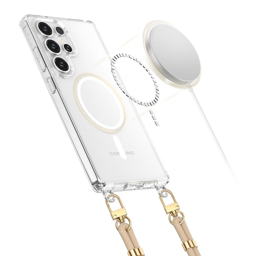 Tech - Protect Samsung Galaxy S25 Ultra Flexair Chain MagSafe Σκληρή Θήκη με Πλαίσιο Σιλικόνης και 2 Λουράκια - Διάφανη - Black / Taupe