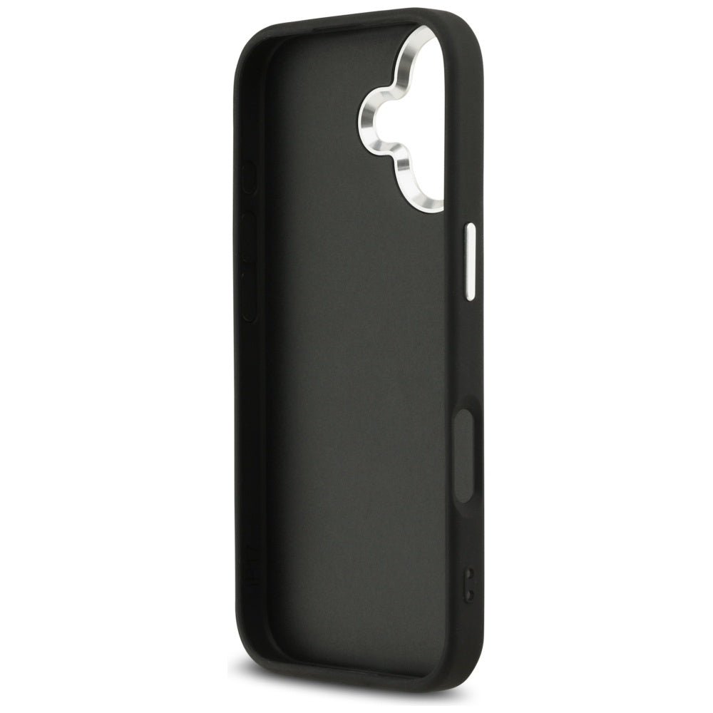 Guess iPhone 17 - 4G Big 4G Classic Logo - Σκληρή Θήκη με Πλαίσιο Σιλικόνης και Επένδυση από Οικολογικό Δέρμα - Black / Silver - GUHCP17SP4G4SMCK