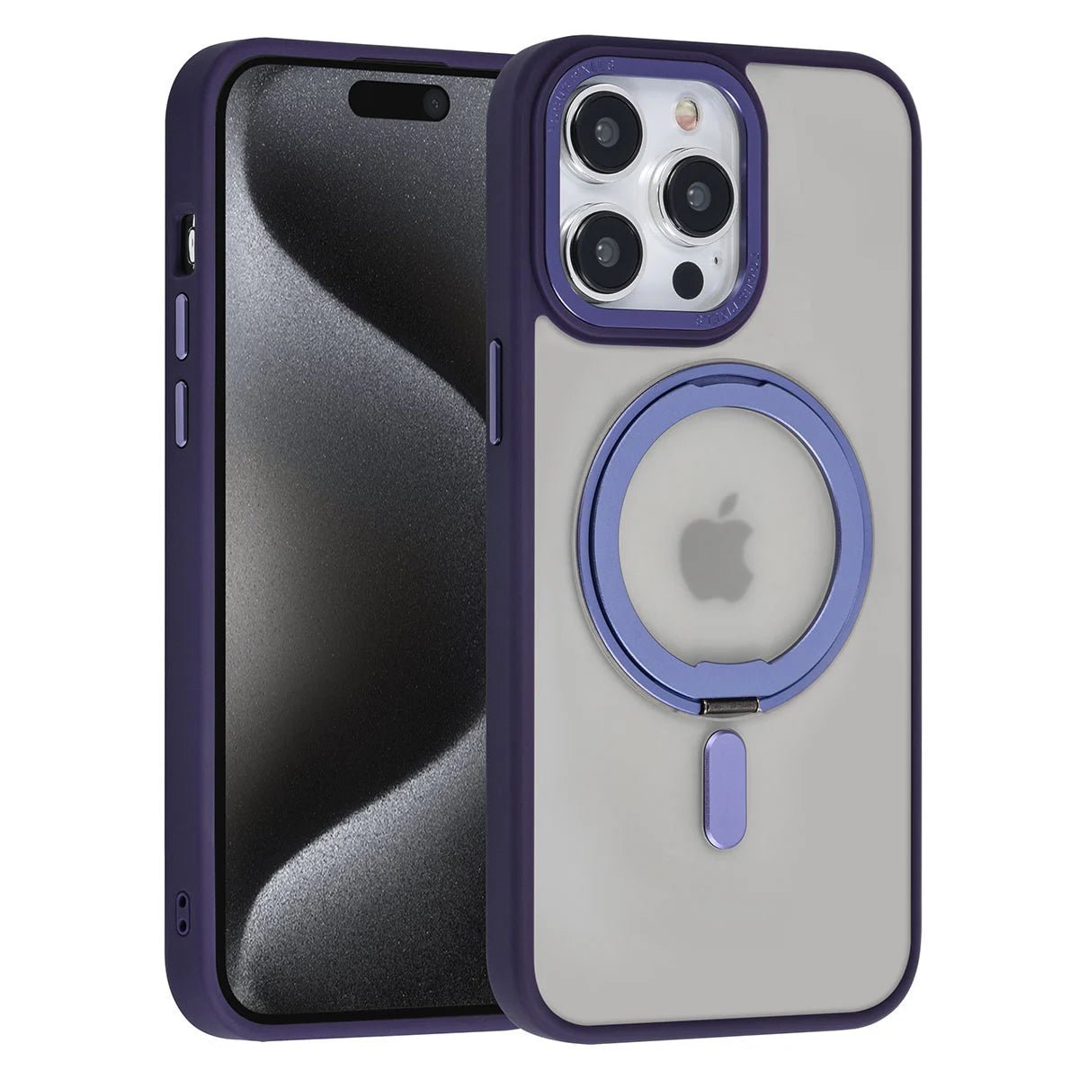 Tuniq iPhone 15 Pro Max - Σκληρή MagSafe Θήκη με Περιστρεφόμενο Δαχτυλίδι Συγκράτησης - Ημιδιαφανή / Μοβ