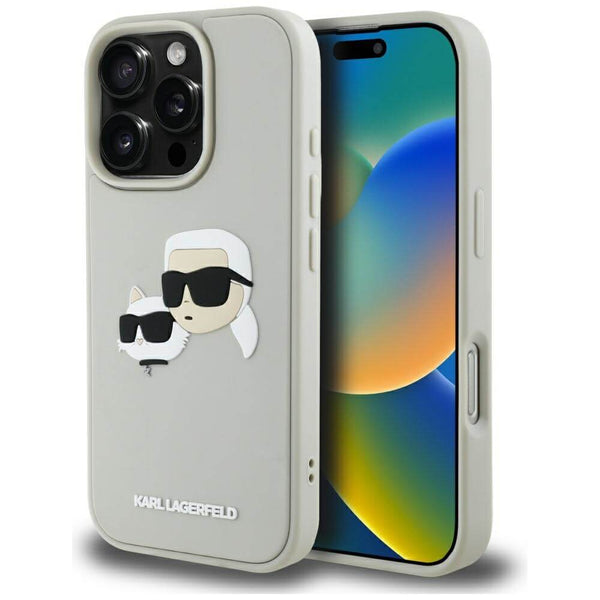 Karl Lagerfeld iPhone 16 Pro Max - HC 3D Rubber Double Heads - Σκληρή Θήκη με Πλαίσιο Σιλικόνης - Beige - KLHCP16XRBCKCHLE