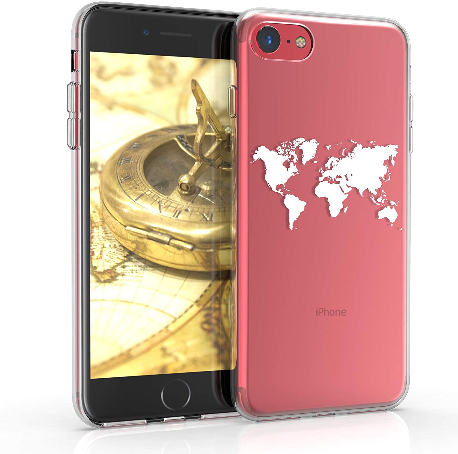 KW iPhone SE 2022 / SE 2020 / 7 / 8 Θήκη Σιλικόνης TPU Design Travel Outline - White - Διάφανη - 41448.18