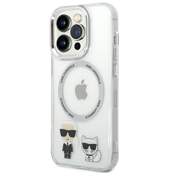 Karl Lagerfeld iPhone 14 Pro Max - Karl and Choupette Aluminium Magsafe Σκληρή Θήκη με Πλαίσιο Σιλικόνης και MagSafe - Διάφανη - KLHMP14XHKCT