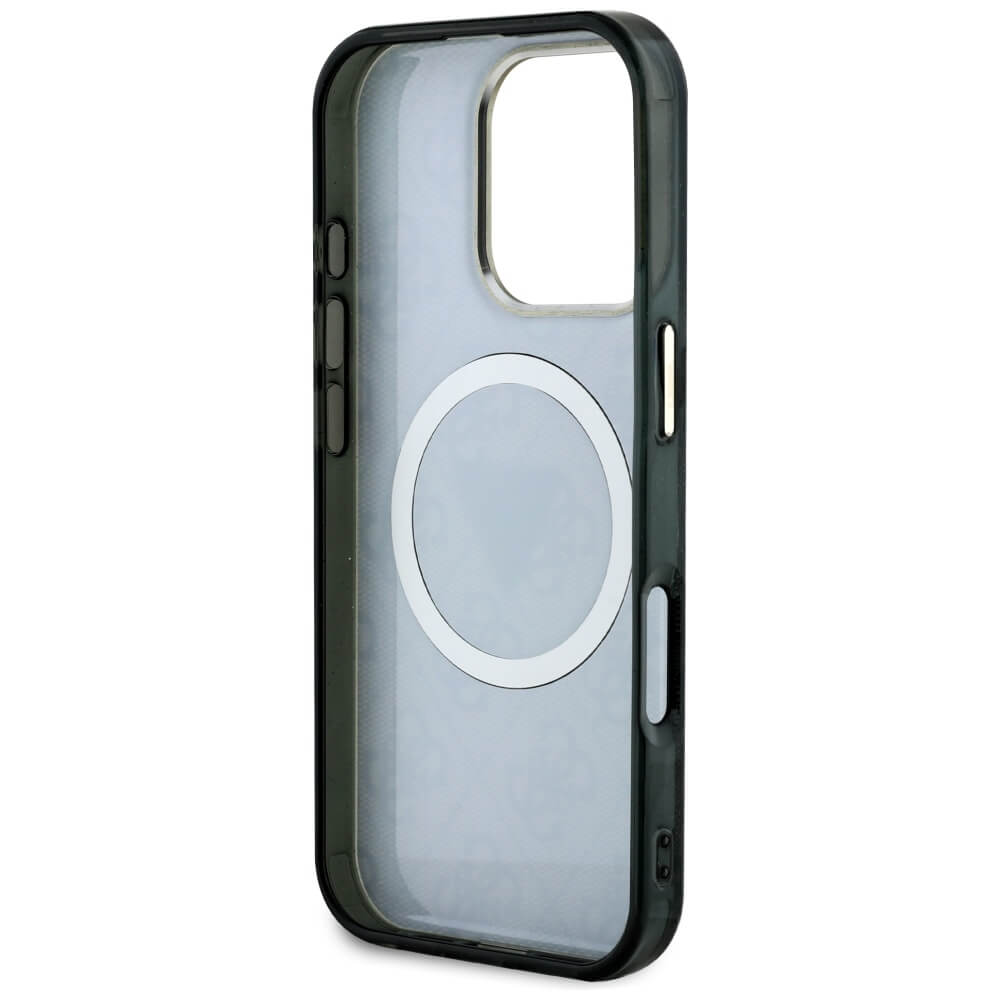 Guess iPhone 16 Pro - IML Metal Glitter 4G Circle Triangle MagSafe - Σκληρή Θήκη με Πλαίσιο Σιλικόνης και MagSafe - Black - GUHMP16LHG4PRTGK