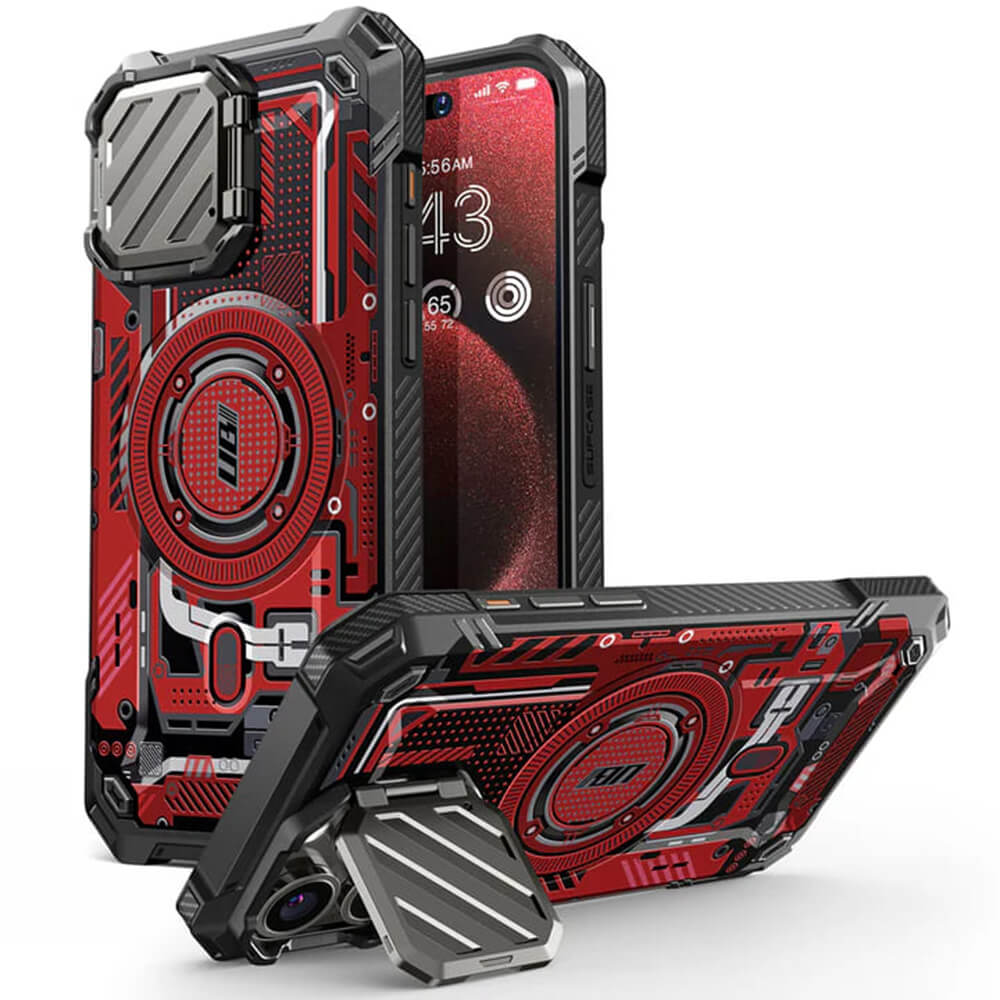 Supcase iPhone 15 Pro Max - Unicorn Beetle XT MagSafe - Σκληρή Θήκη με Προστασία Κάμερας / Stand - Red Circuit
