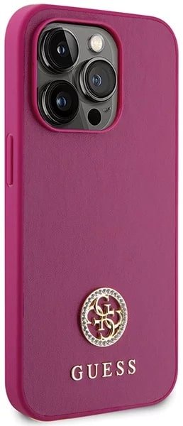 Guess iPhone 15 Pro Max 4G Strass Metal Logo Θήκη με Επένδυση Συνθετικού Δέρματος - Pink - GUHCP15XPS4DGPP